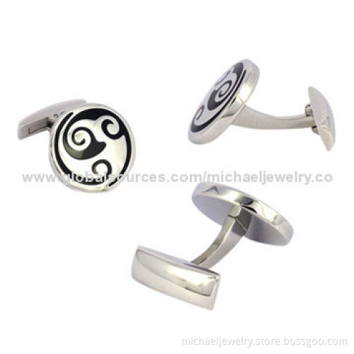 Stainless steel cufflinks with surface drip into the epoxy